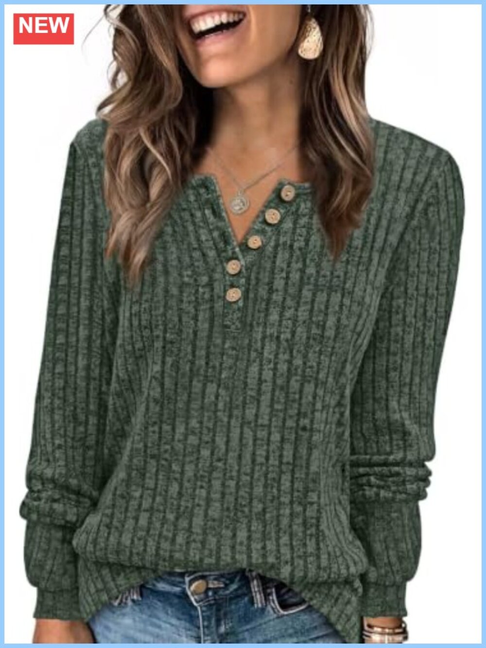 Womens Henley Sweater Long Sleeve Button Front Tunic Pullover Fall Winter